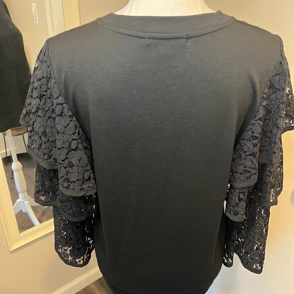 Pleione Black Lace Tiered Ruffle sleeve top, Size Small - Picture 10 of 12